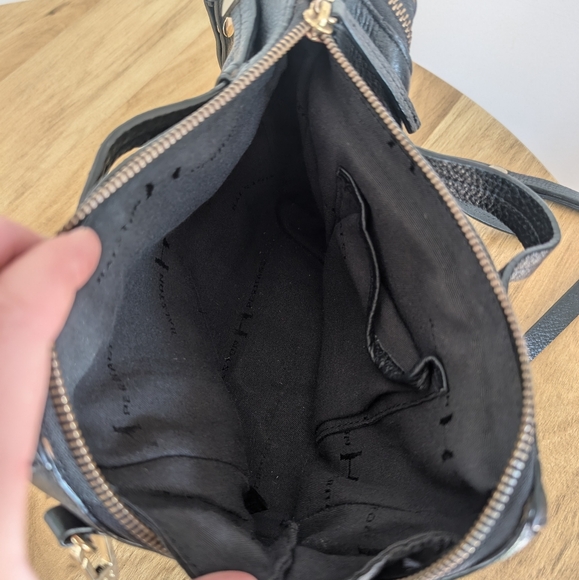 Halston Heritage Baby Pebbled Satchel Bag - Black Leather with Gold Accents - Picture 14 of 16